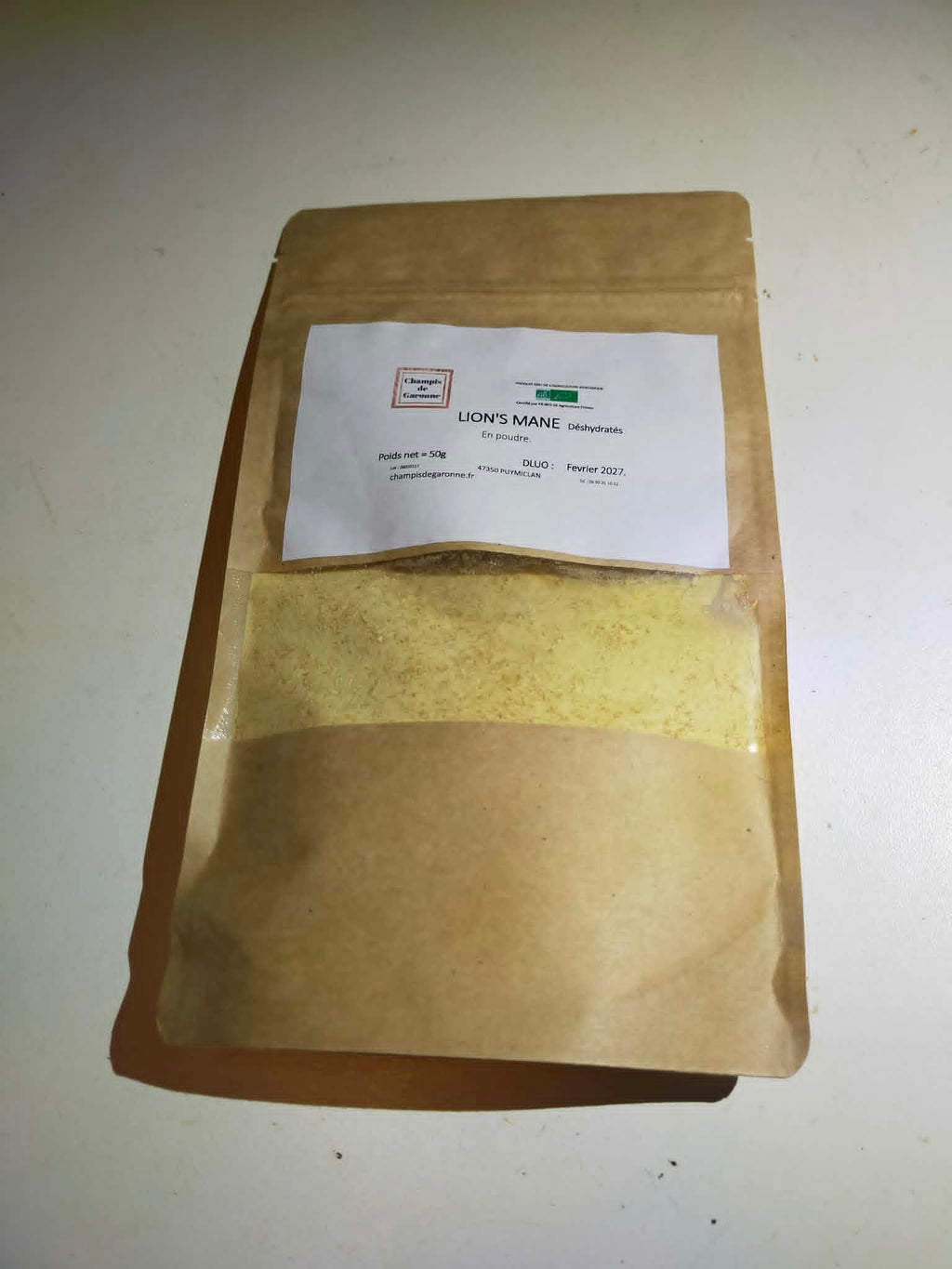 Lion's mane déshydraté en poudre bio - en sachet 50g